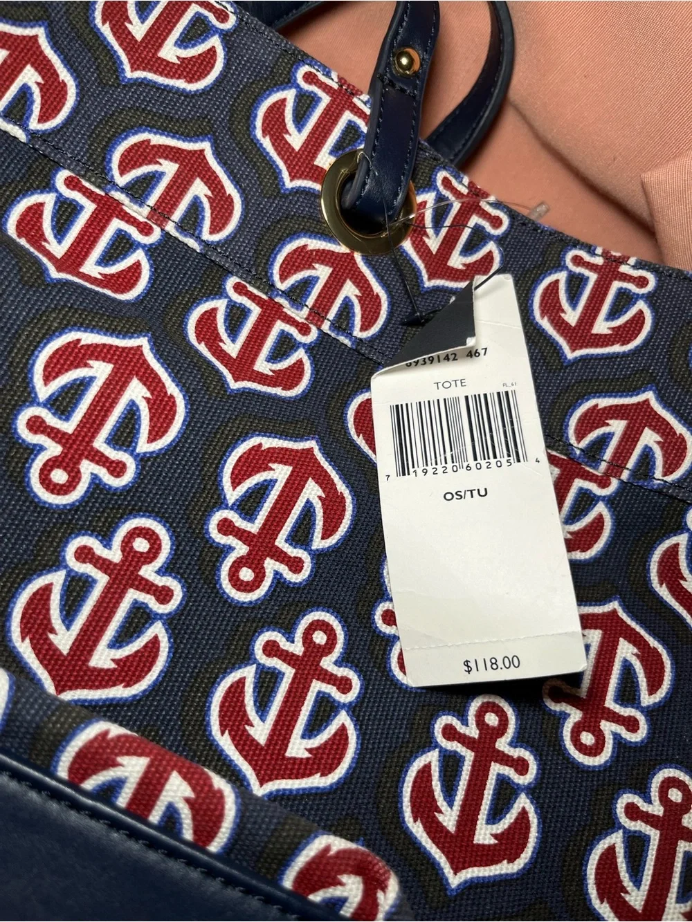 Tommy Hilfilger large Navy Anchor Print Tote Bag NWT